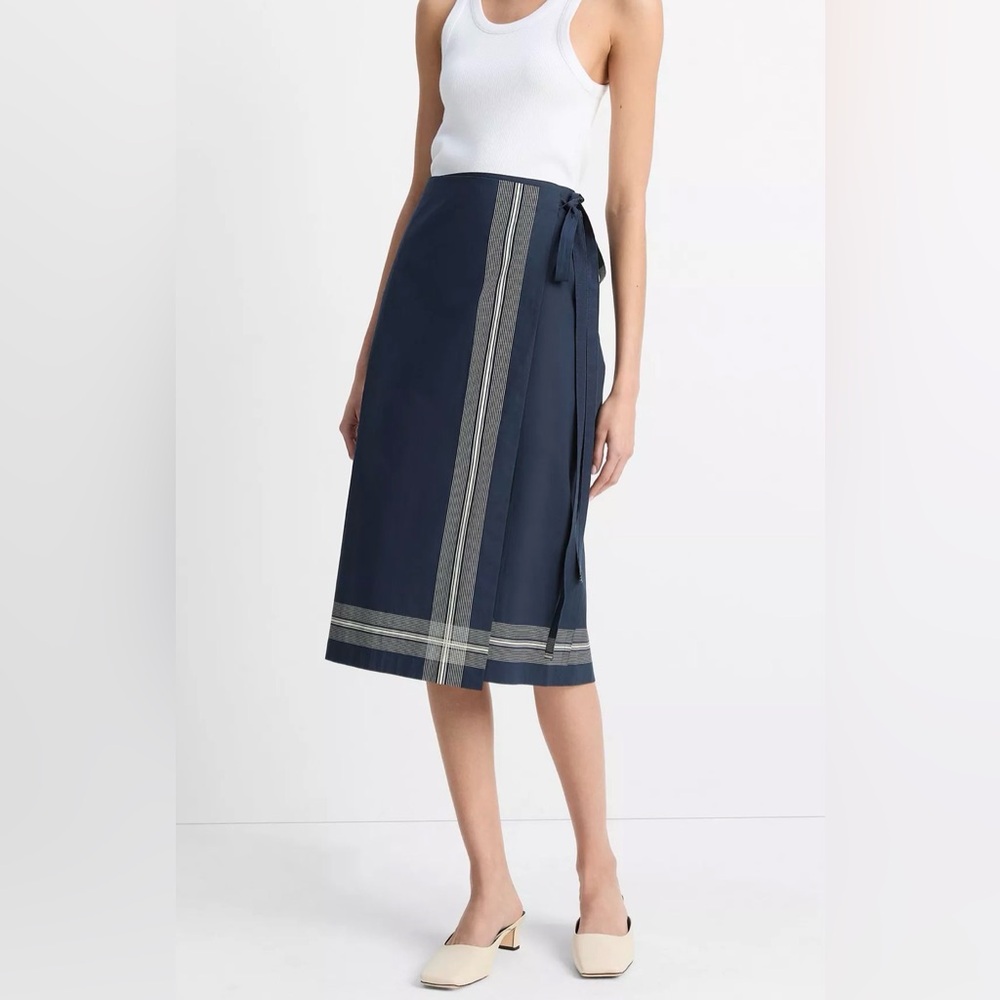 $365 VINCE Handkerchief-Stripe Straight Wrap Skirt sz 0 (xs)